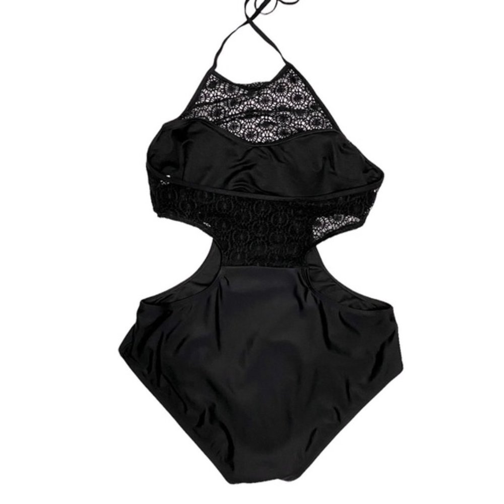 Ardene Swim - Black One piece with Crochet Inserts - Size Large
